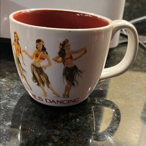 RARE Tommy Bahama 9 LADIES Dancing Ceramic Mug with Red Accents Holidays GUC